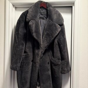 BCBGMaxAzria Charcoal Faux Fur Jacket